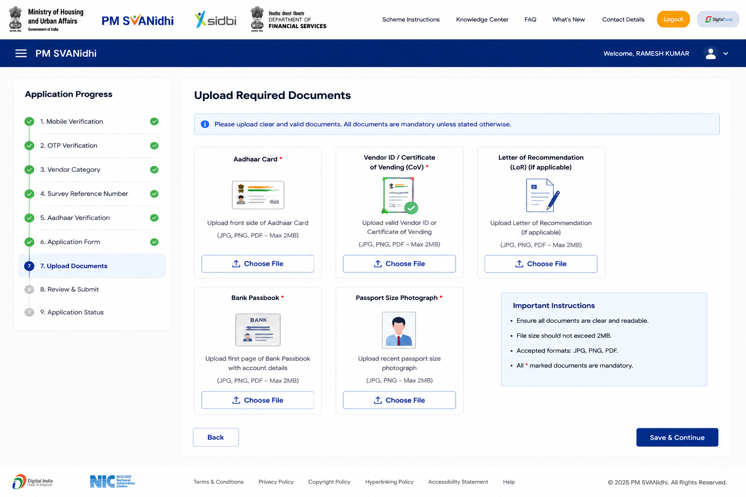 PM SVANidhi Step 8 - Upload Required Documents