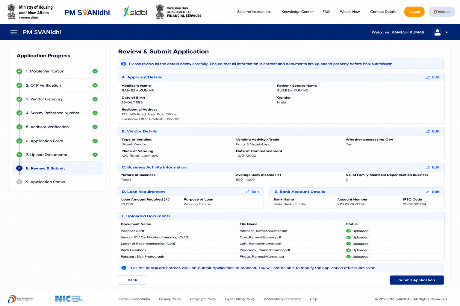 PM SVANidhi Step 9 - Review Application